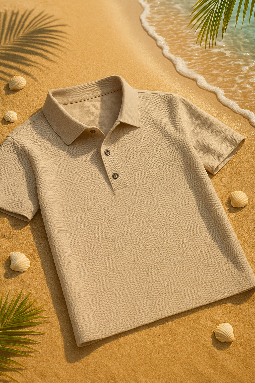 Polo “Riviera Élégance” – Beige Texturé.